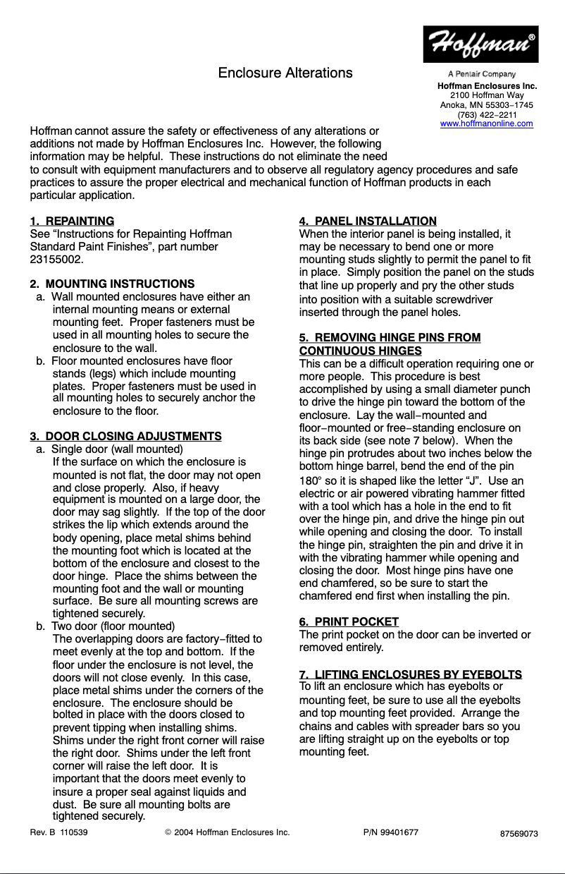 Page 1 de la notice Manuel utilisateur Hoffman A201606LP