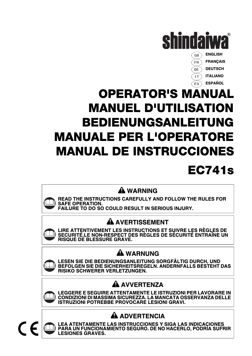 Page 1 de la notice Manuel utilisateur Shindaiwa EC741S