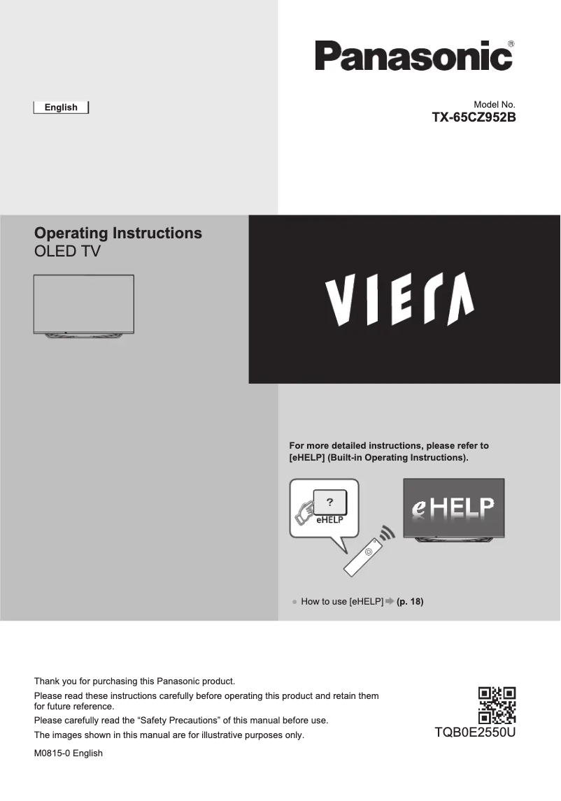 Page 1 de la notice Guide de démarrage rapide Panasonic TX-65CZ952B