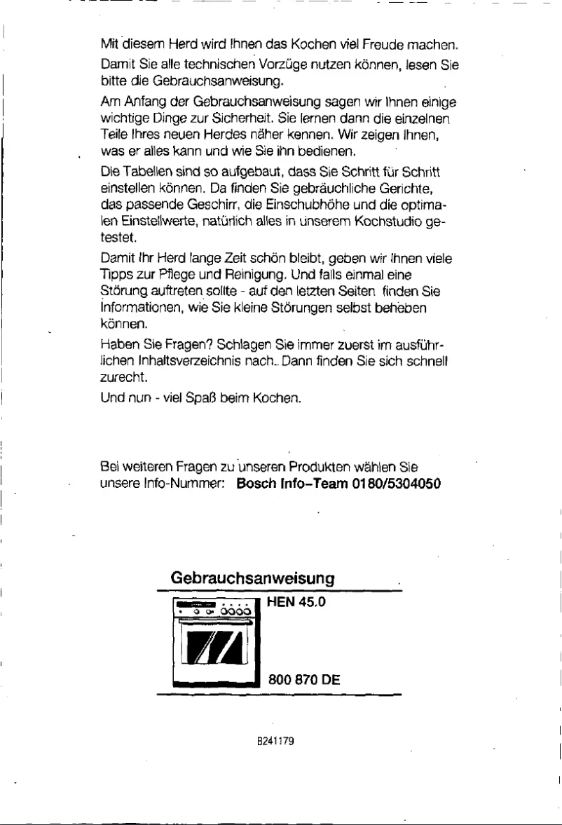 Page 1 de la notice Manuel utilisateur Bosch HEN45S0