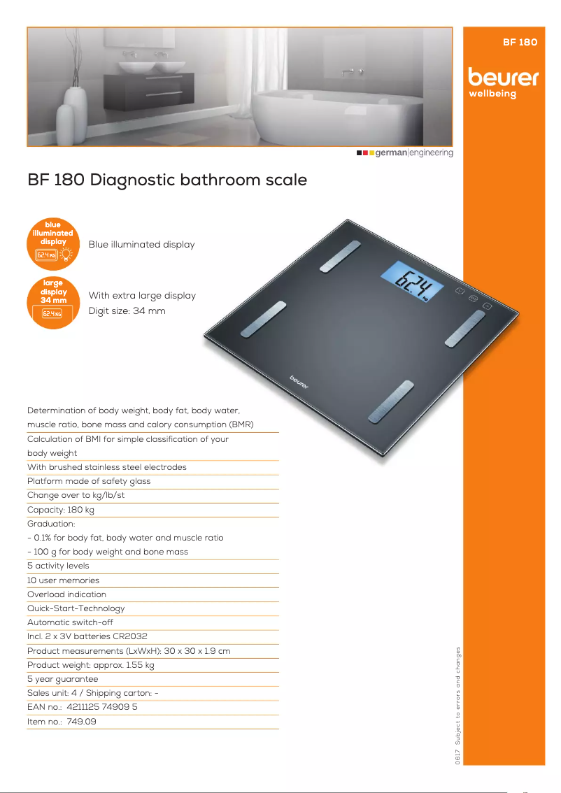 Page 1 de la notice Fiche technique Beurer BF 180