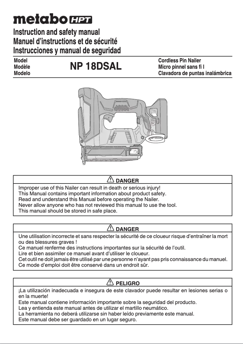 Page 1 de la notice Manuel utilisateur Metabo NP18DSALT
