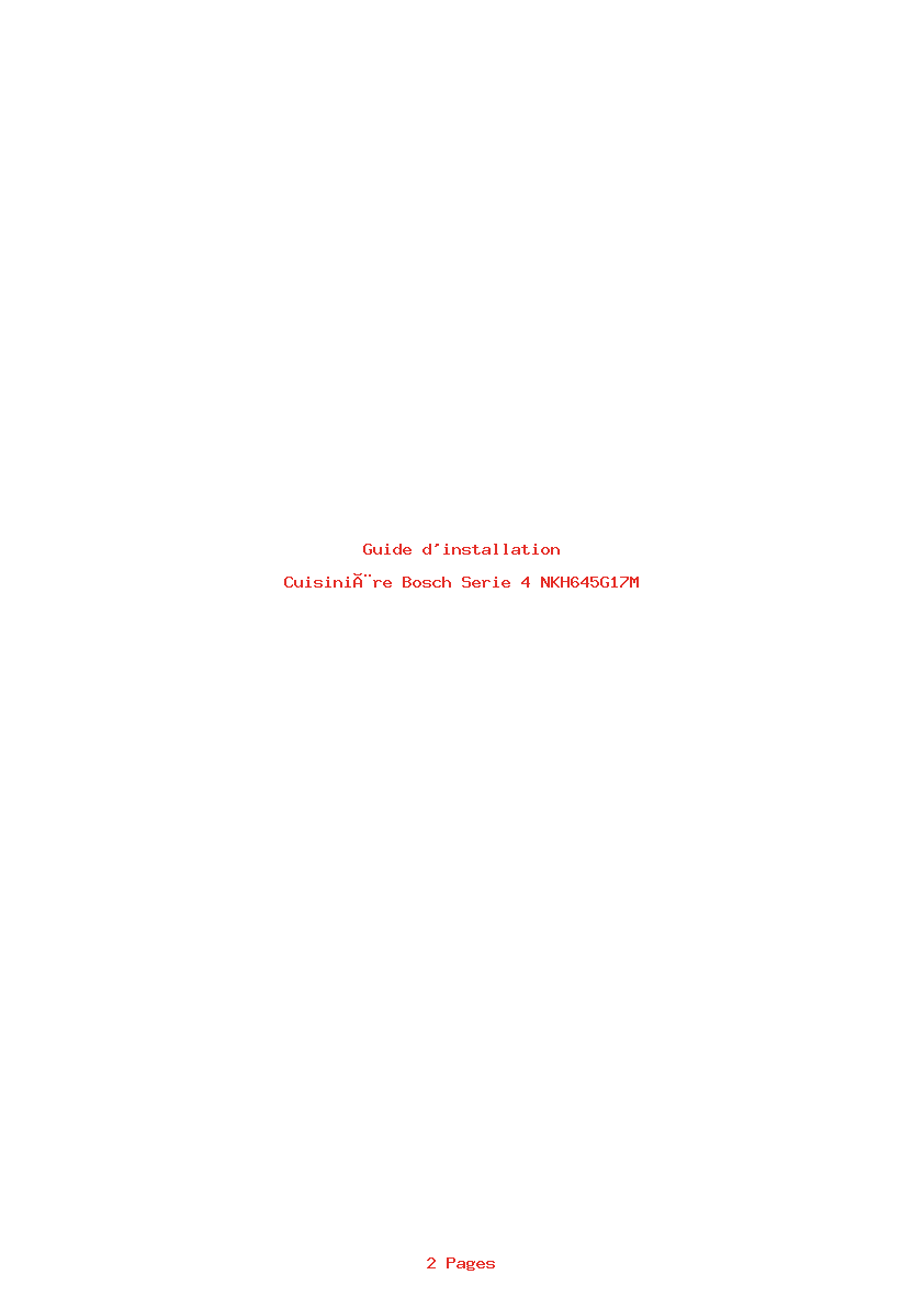 Page 1 de la notice Guide d'installation Bosch Serie 4 NKH645G17M