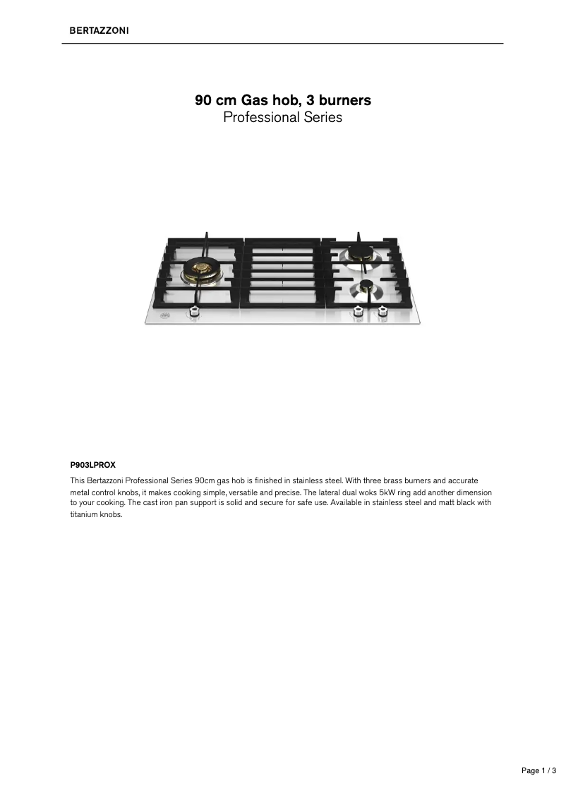 Page 1 de la notice Fiche technique Bertazzoni P903LPROX