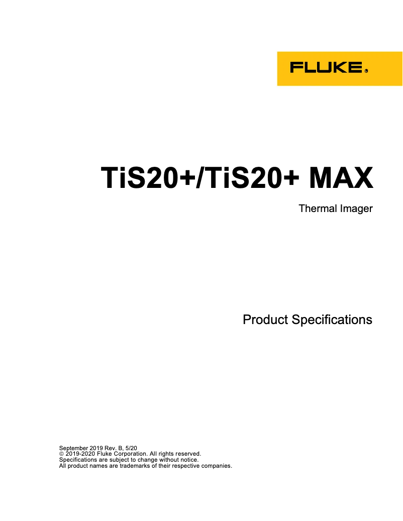 Page 1 de la notice Fiche technique Fluke TiS20+