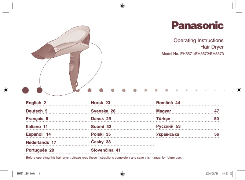 Página 1 del manual Manual de usuario Panasonic EH-5571