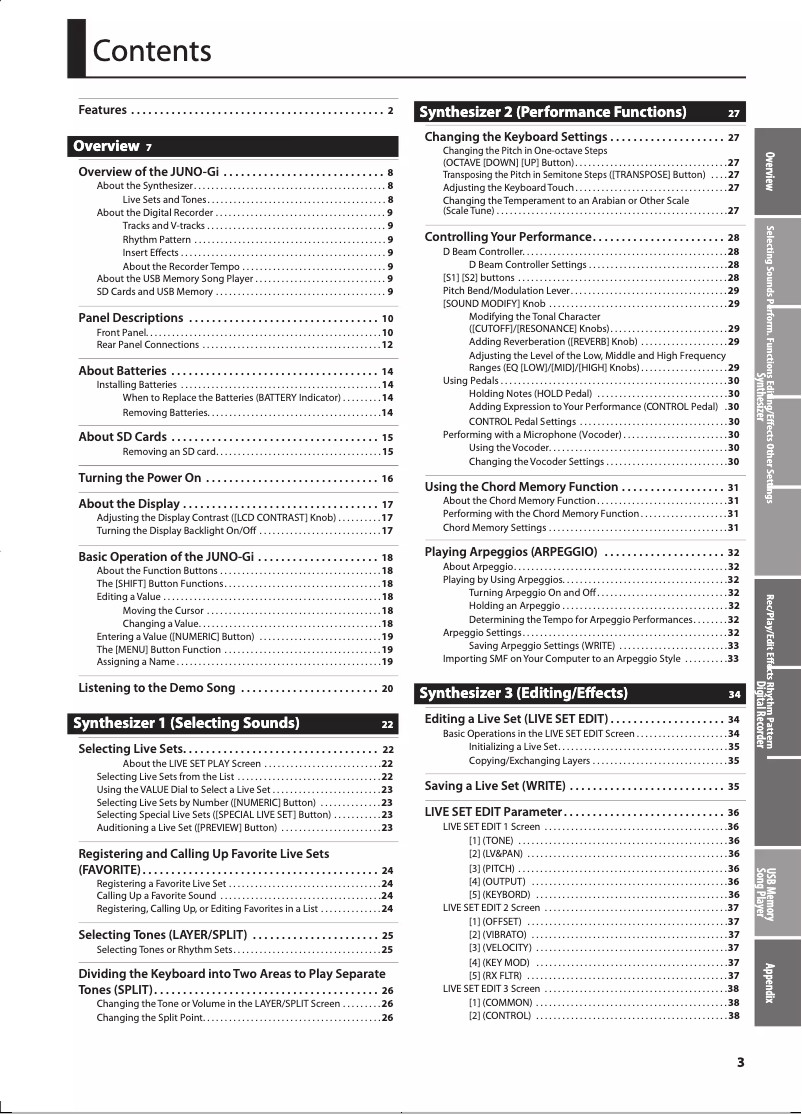 Página 1 del manual Manual de usuario Roland Juno-Gi