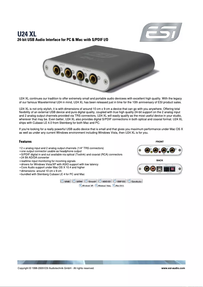 Page 1 de la notice Brochure ESI U24 XL