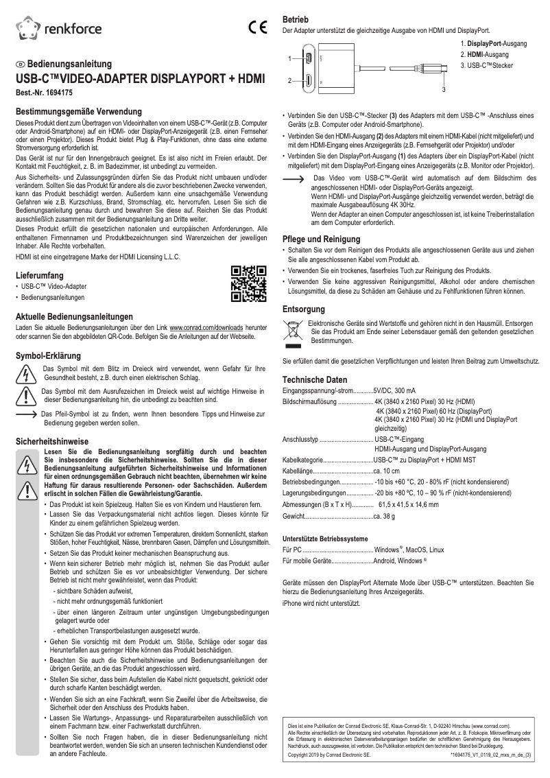 Page 1 de la notice Manuel utilisateur Renkforce RF-3388350