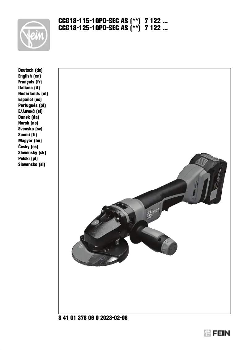 Page 1 of the manual User Manual Fein CCG 18-115-10 PD-SEC AS