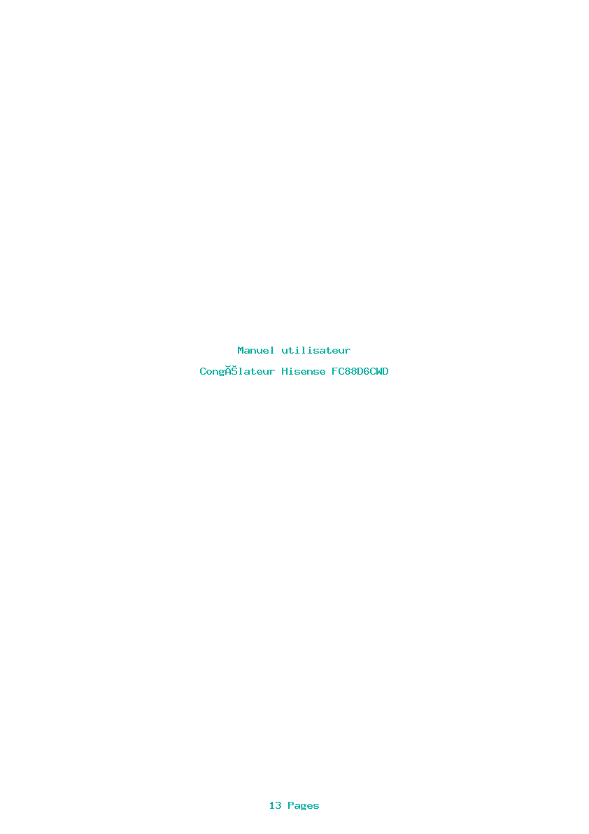 Page 1 de la notice Manuel utilisateur Hisense FC88D6CWD