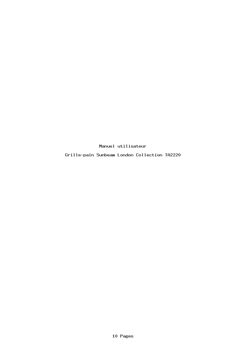 Page 1 de la notice Manuel utilisateur Sunbeam London Collection TA2220