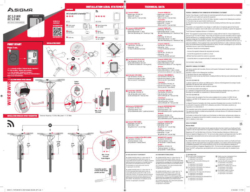 Page 1 de la notice Manuel utilisateur Sigma BC 5.0 WL