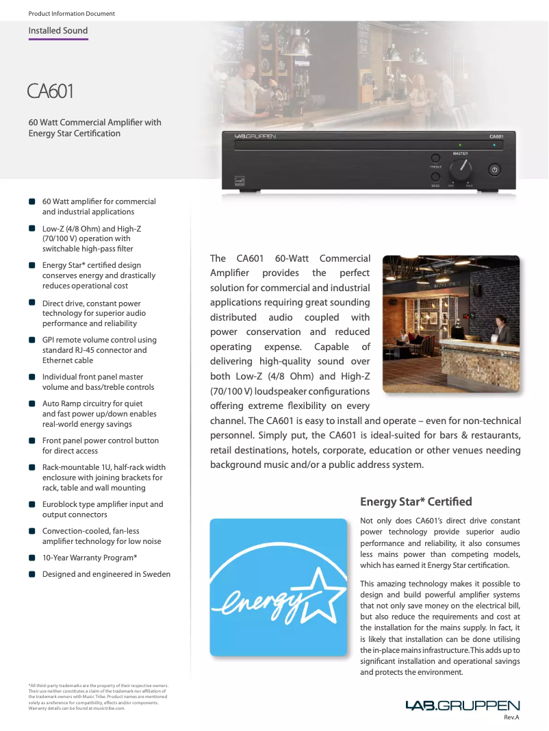Page 1 de la notice Fiche technique Lab Gruppen CA601