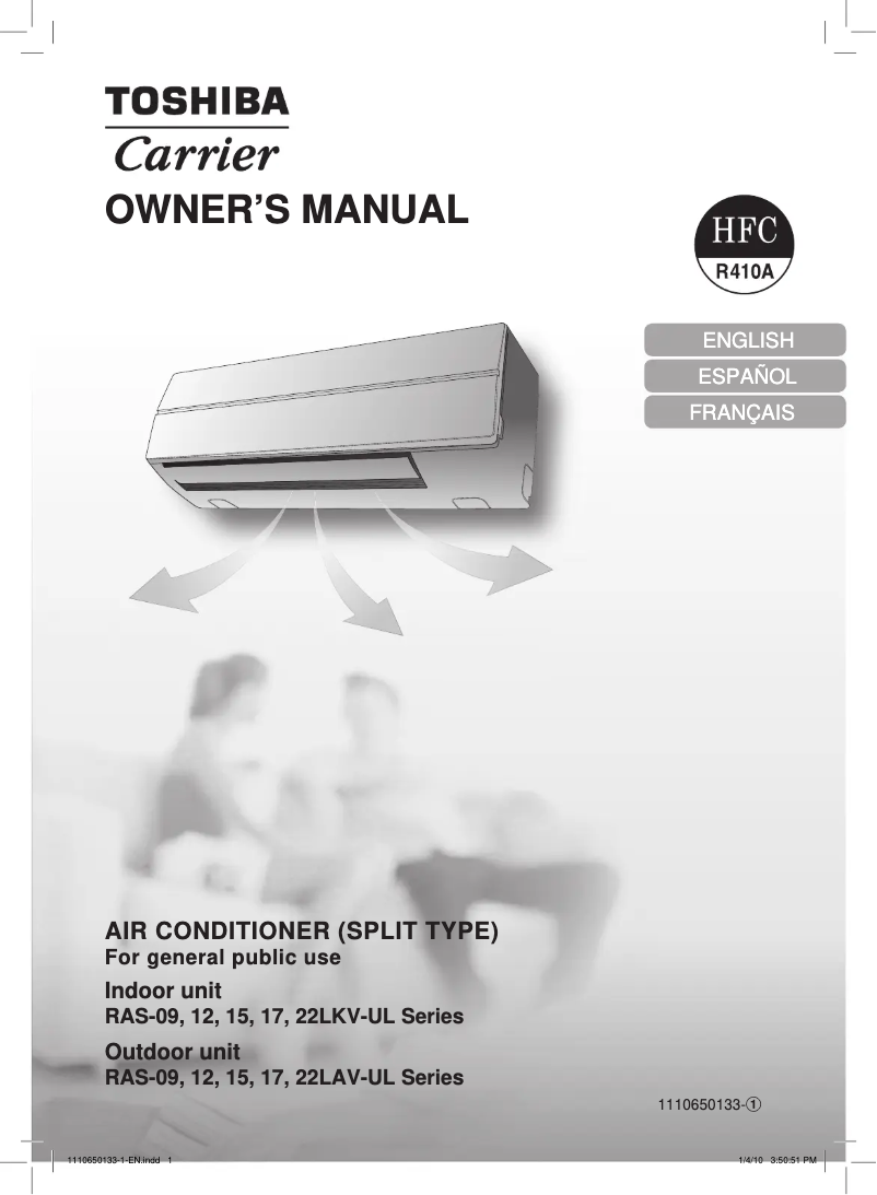 Page 1 de la notice Manuel utilisateur Toshiba RAS-17LAV-UL