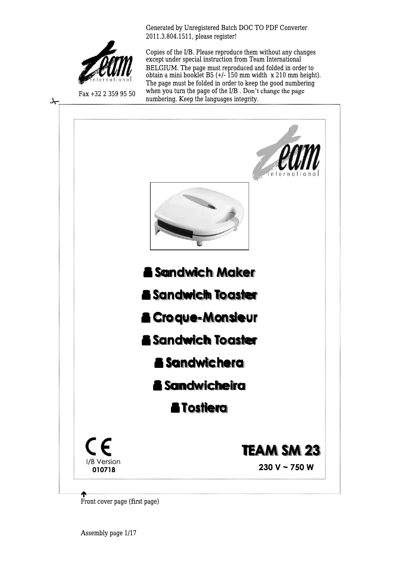 Page 1 de la notice Manuel utilisateur Team SM 23