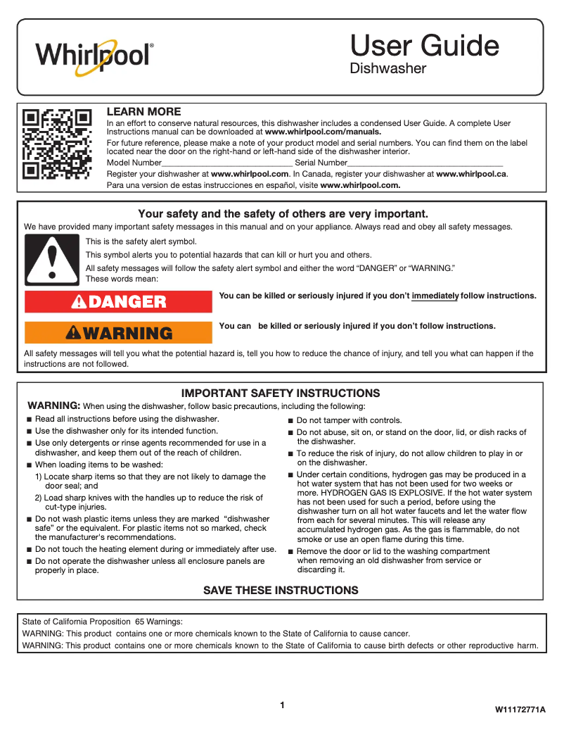 Page 1 de la notice Manuel utilisateur Whirlpool WDF518SAHM
