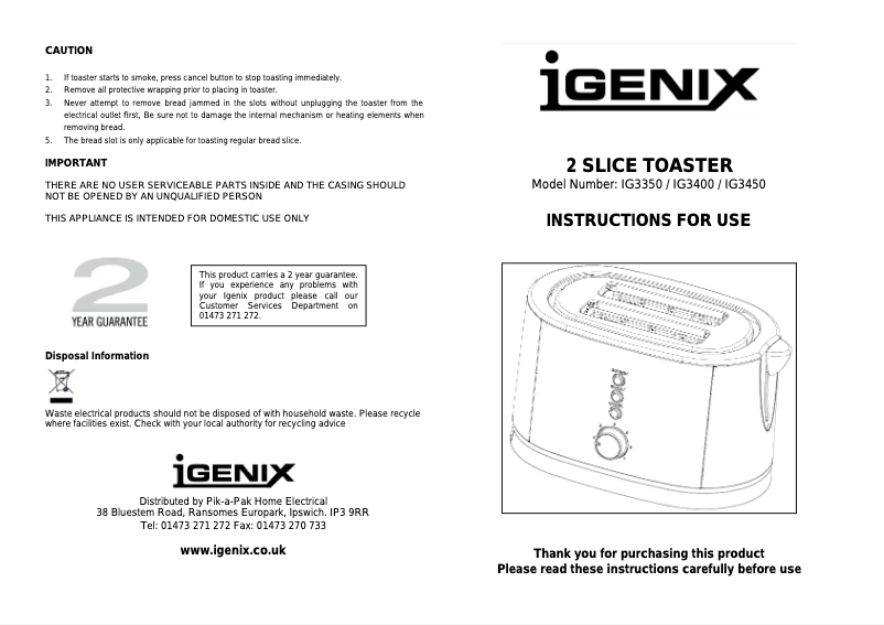 Page 1 de la notice Manuel utilisateur Igenix IG3450