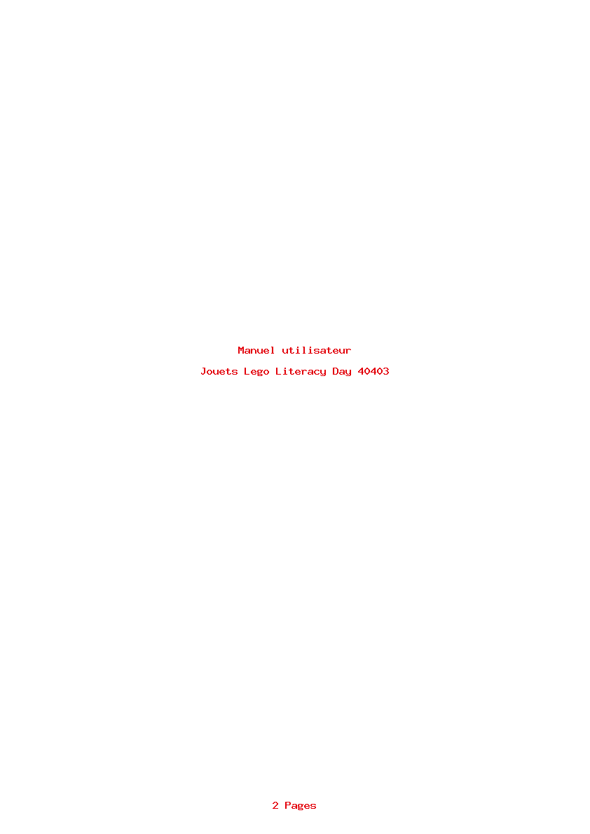 Page 1 de la notice Manuel utilisateur Lego Literacy Day 40403