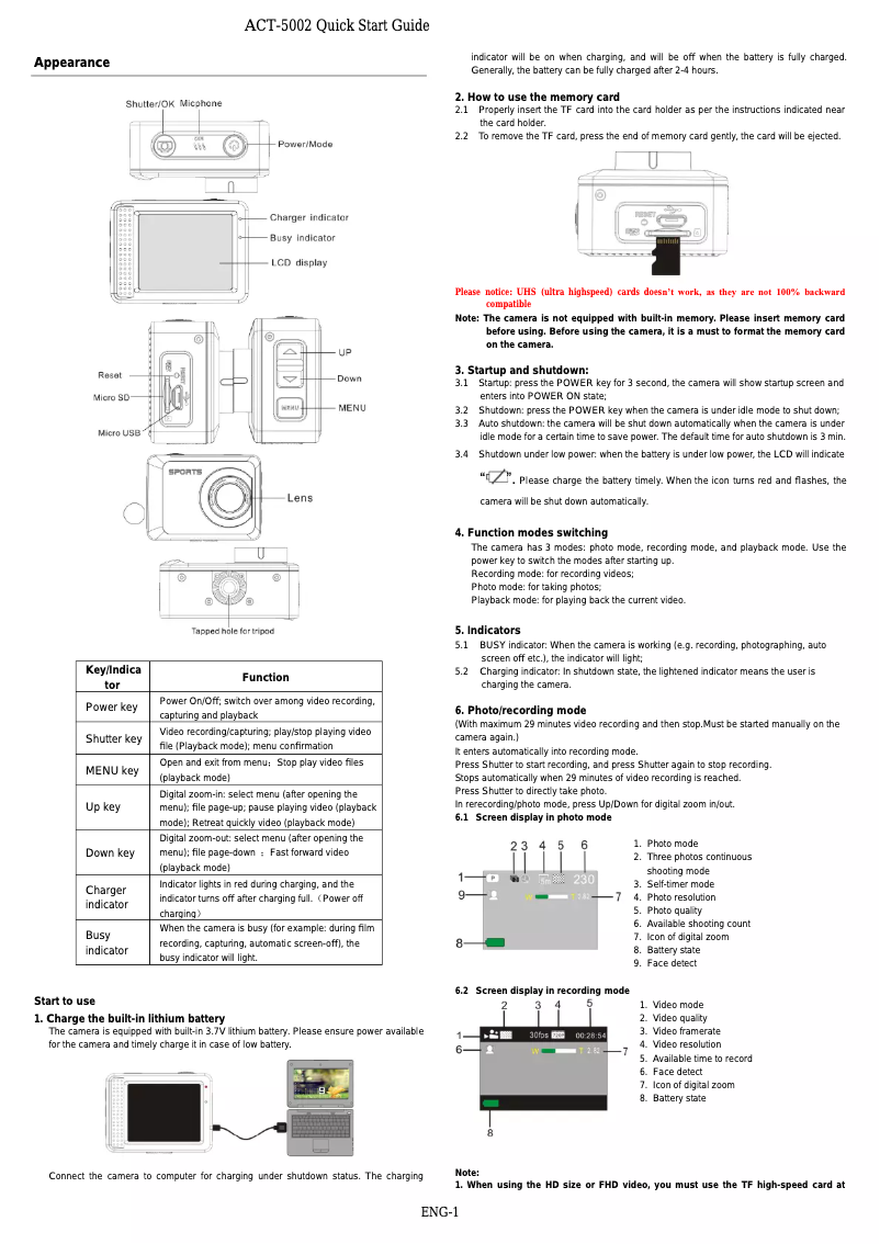 Page 1 de la notice Manuel utilisateur Denver ACT-5002
