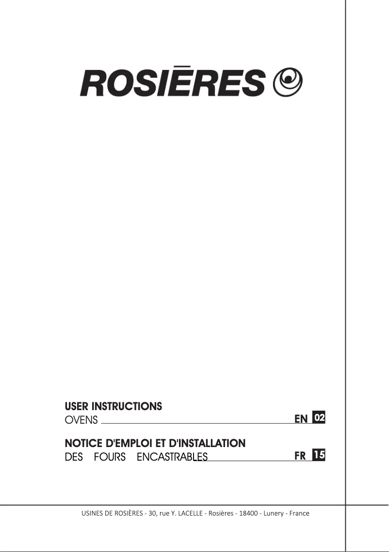 Page 1 de la notice Manuel utilisateur Rosieres RF 7 T/E