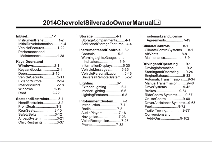 Page 1 de la notice Manuel utilisateur Chevrolet Silverado 3500 HD (2014)