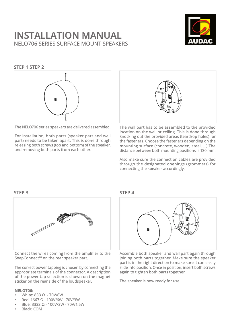 Page 1 de la notice Manuel utilisateur Audac NELO706