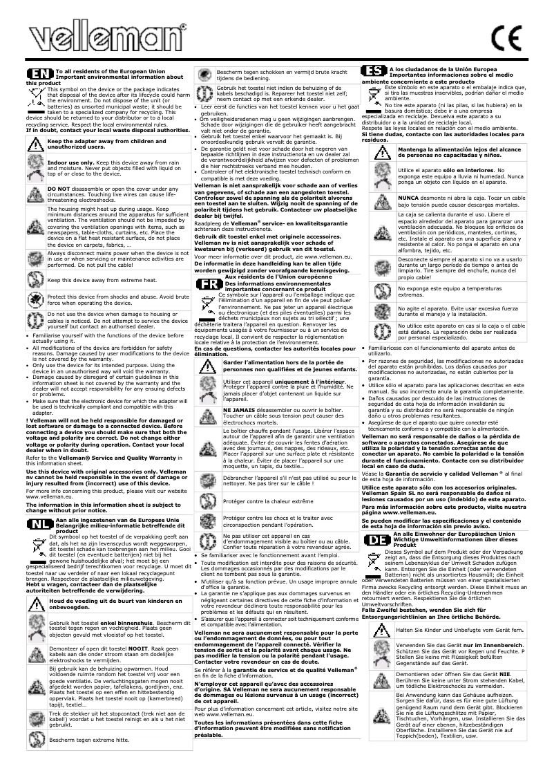 Page 1 de la notice Manuel utilisateur Velleman 2000ma