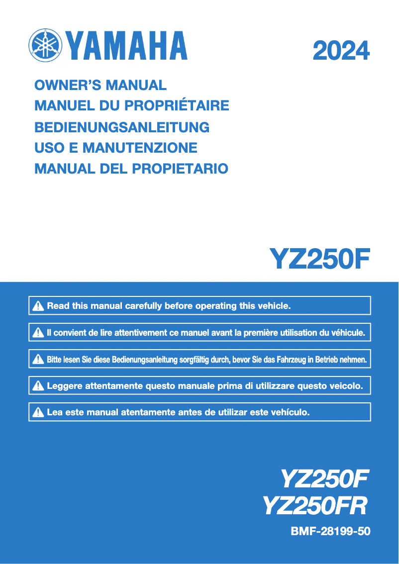 Page 1 de la notice Manuel utilisateur Yamaha YZ250F (2024)