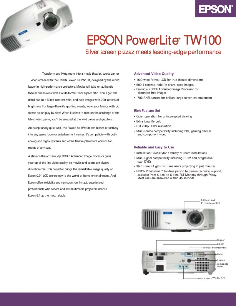 Página 1 del manual Folleto Epson PowerLite TW100