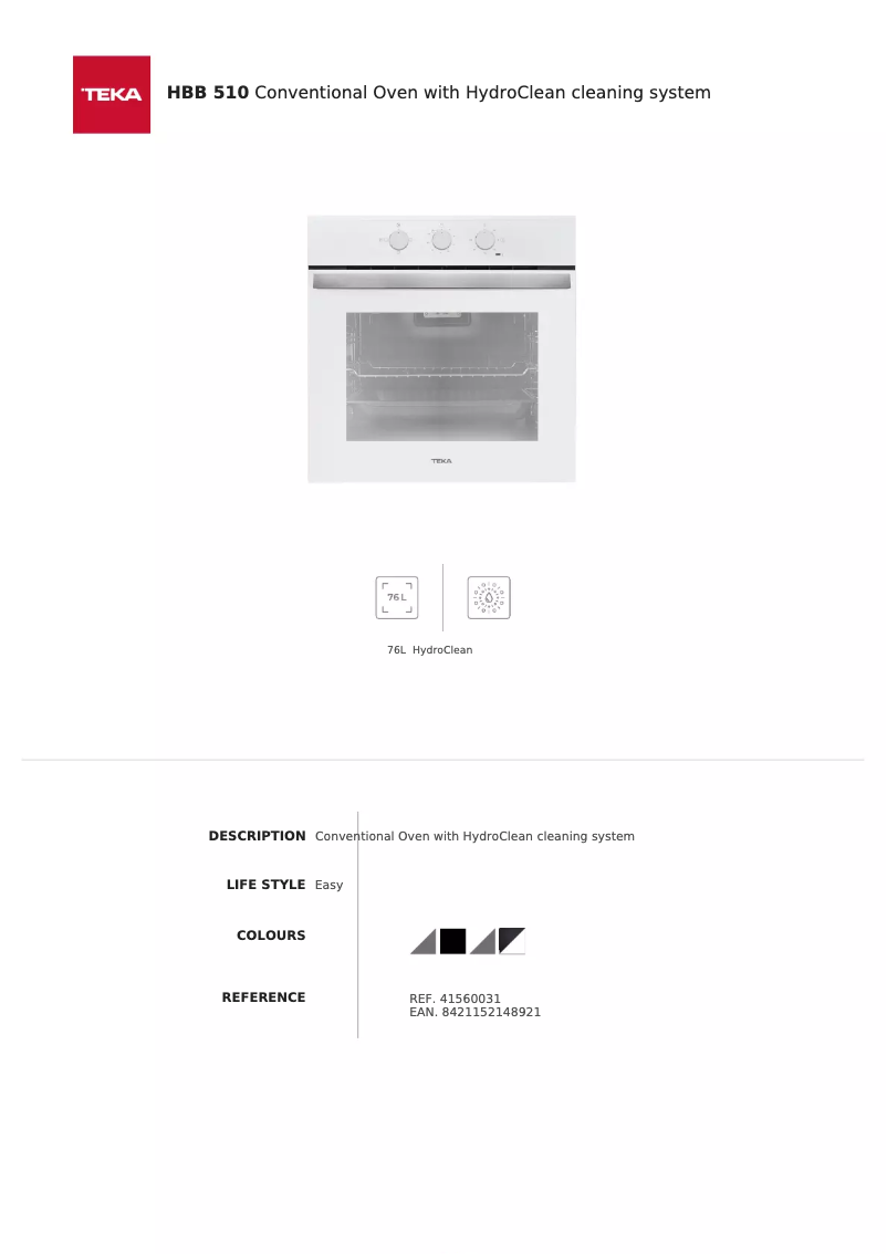 Página 1 del manual Ficha técnica Teka HBB 510