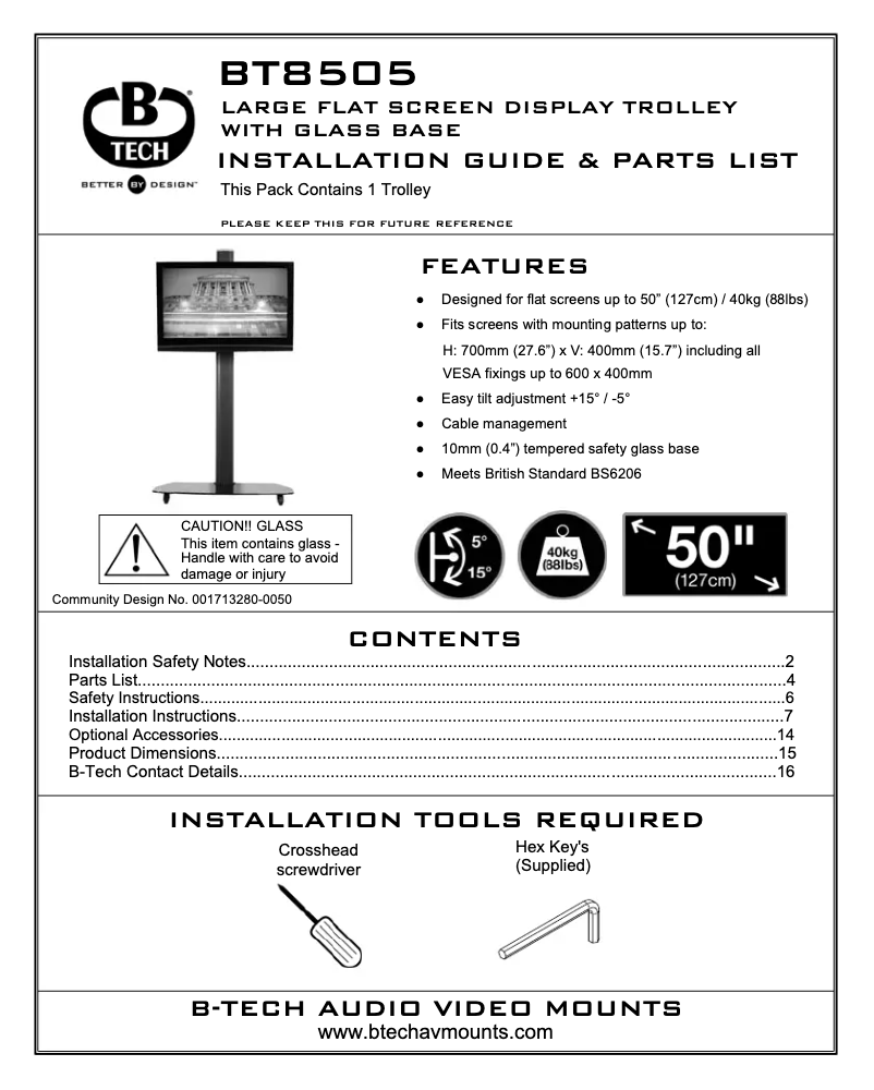 Page 1 of the manual User Manual B-Tech BT8505