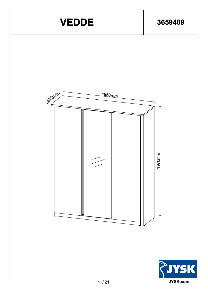 Page 1 de la notice Manuel utilisateur JYSK Vedde (166x197x53)
