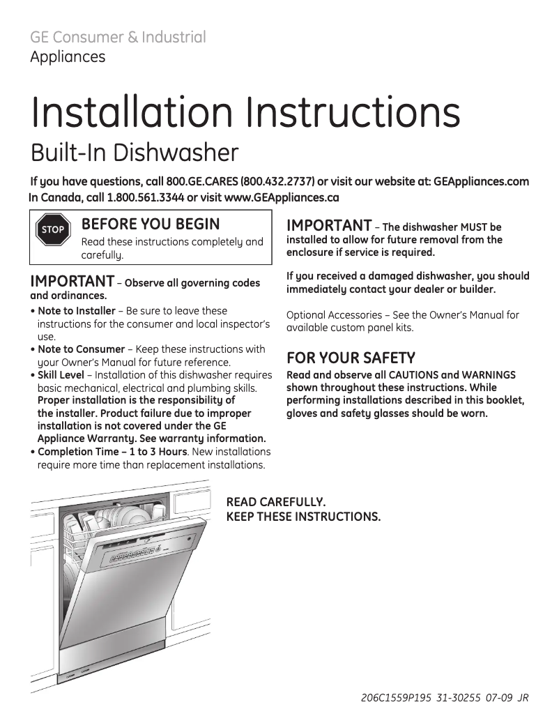 Page n°1 - Guide d'installation GE HDA2100RWW