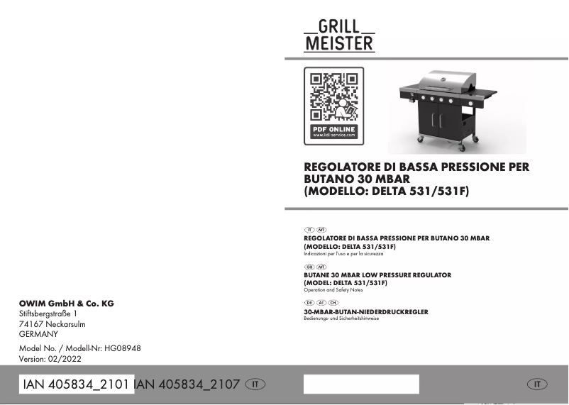 Page 1 de la notice Manuel utilisateur Grillmeister HG08948