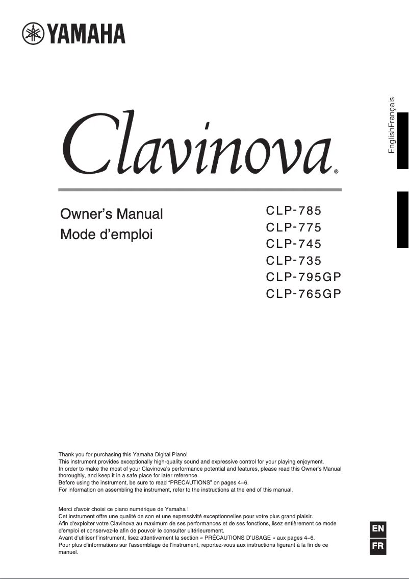 Page 1 de la notice Manuel utilisateur Yamaha Clavinova CLP-775