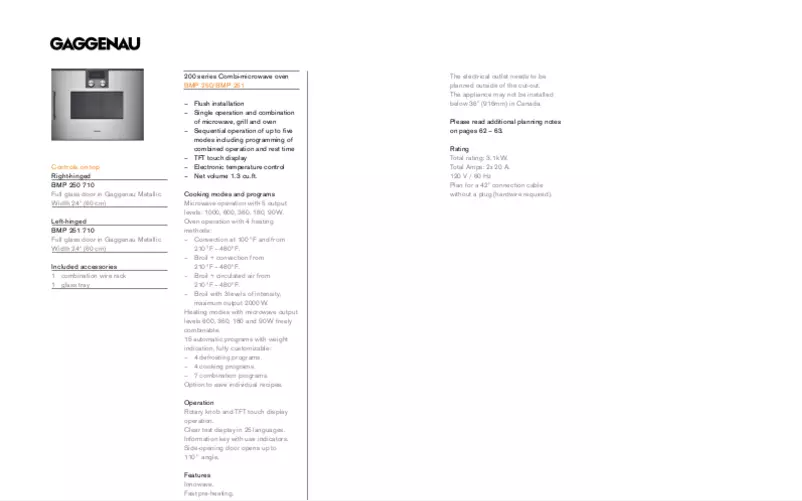 Page 1 de la notice Fiche technique Gaggenau BMP250710
