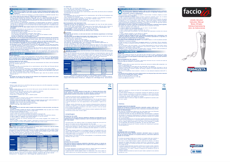 Page 1 de la notice Manuel utilisateur Termozeta Faccioio 76011