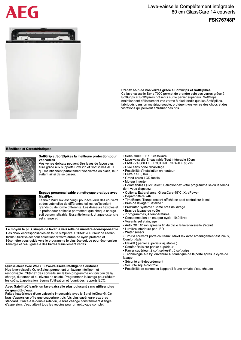 Page 1 de la notice Fiche technique AEG FSK76748P