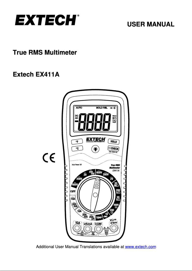 Page 1 de la notice Manuel utilisateur Extech EX411A