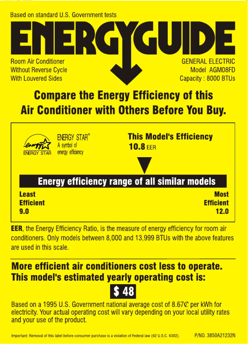 Page n°1 - Label énergétique GE AGM08FD
