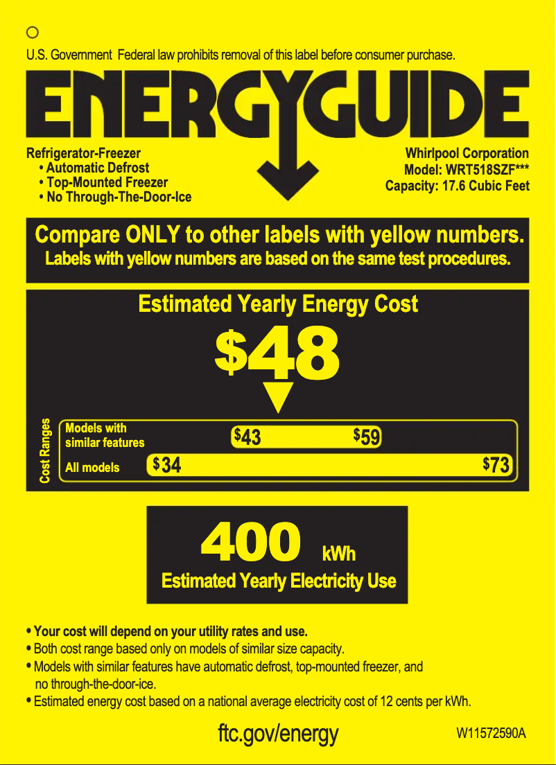 Page 1 de la notice Label énergétique Whirlpool WRT518SZFM