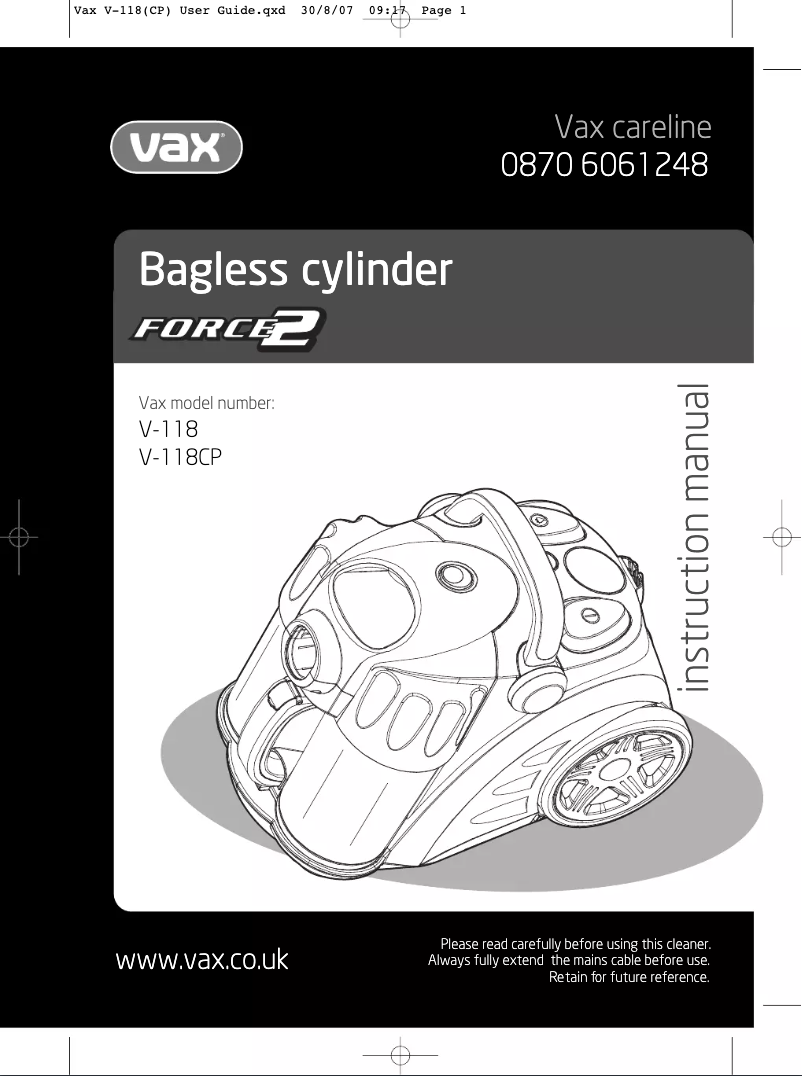 Página 1 del manual Manual de usuario Vax Force 2 V118