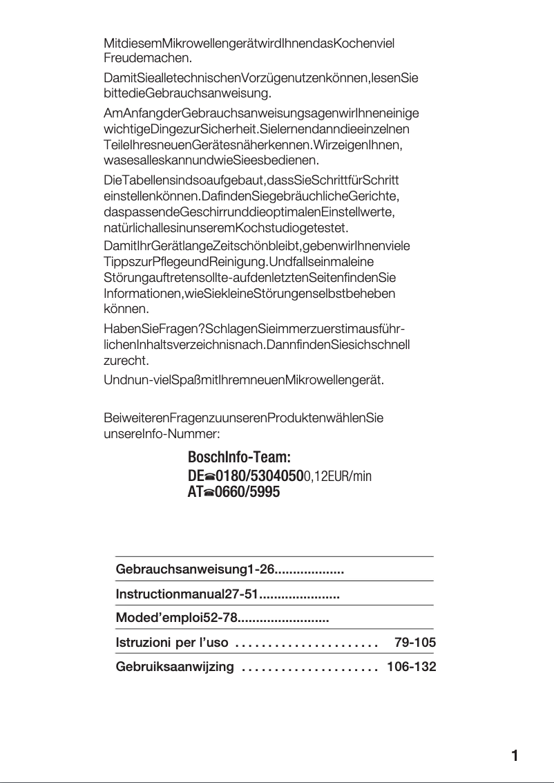 Page 1 de la notice Manuel utilisateur Bosch HMT93660