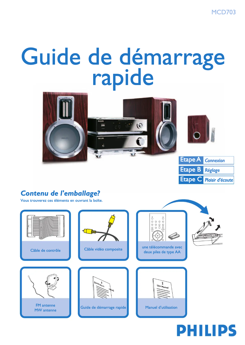 Page n°1 - Guide de démarrage rapide Philips MCD703