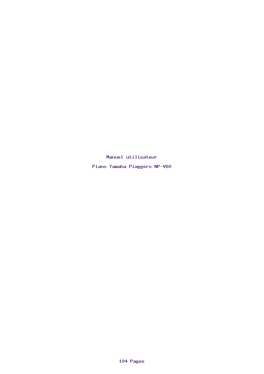 Page 1 de la notice Manuel utilisateur Yamaha Piaggero NP-V60