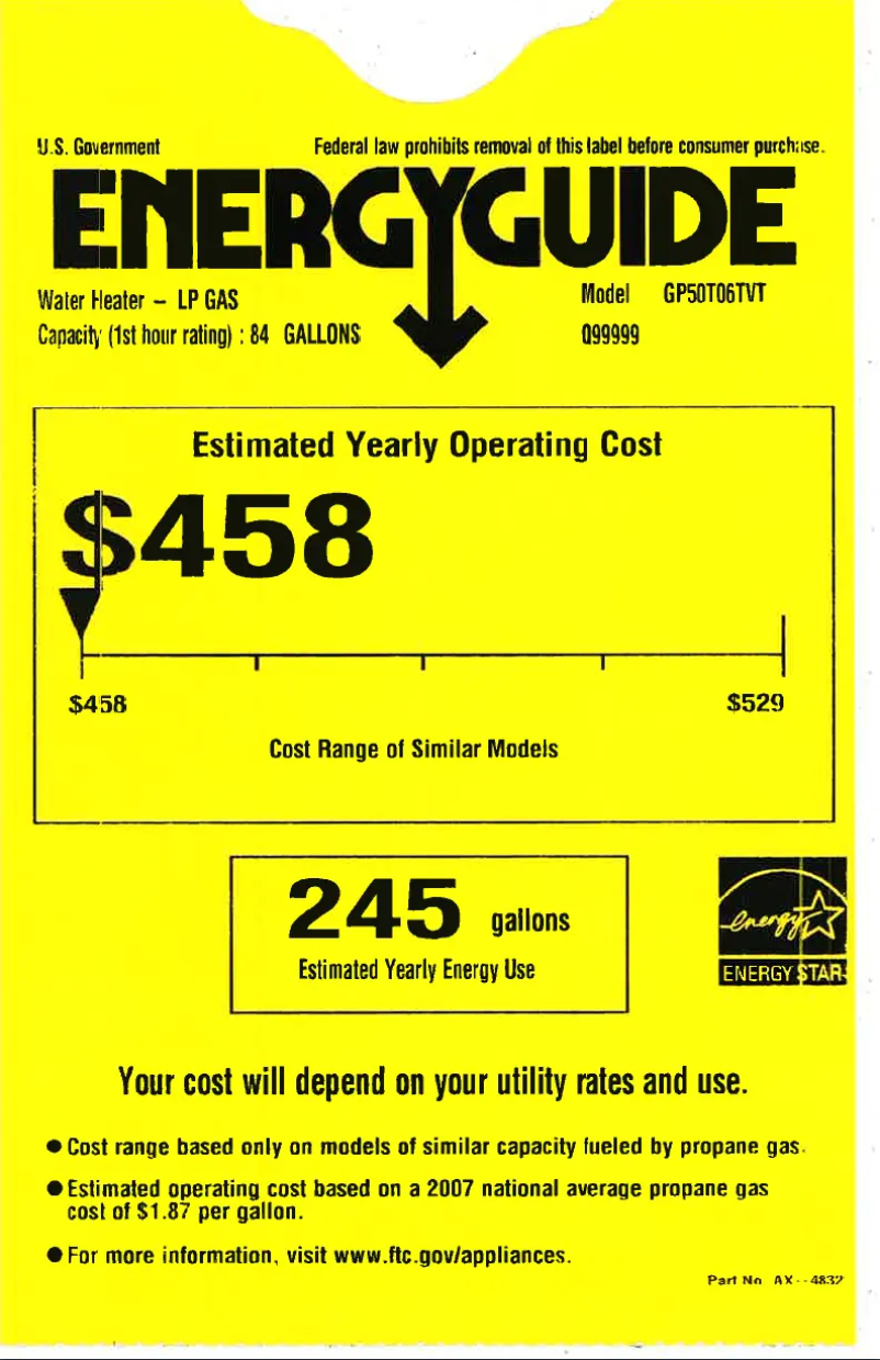 Página 1 del manual Etiqueta energética GE GP50T06TVT