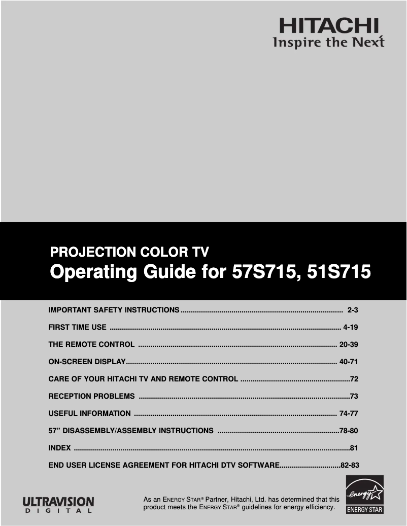 Page 1 de la notice Manuel utilisateur Hitachi 57S715