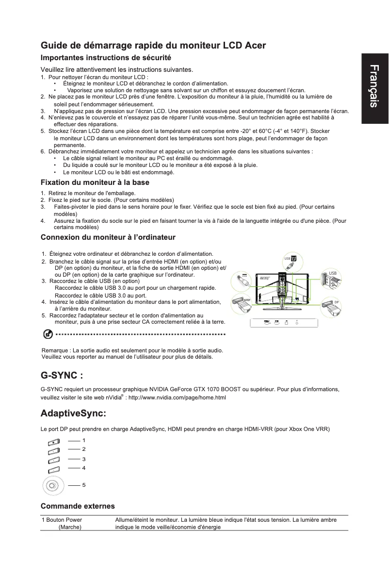 Page 1 de la notice Manuel utilisateur Acer Predator X27P