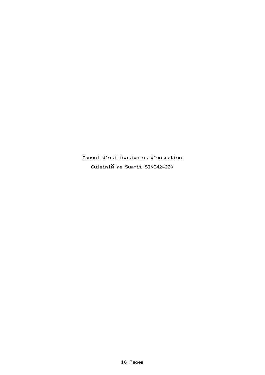 Page 1 de la notice Manuel d'utilisation et d'entretien Summit SINC424220